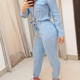 Blue Zipper Jumpsuit Trousers