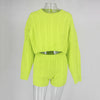 Round Neck Long Sleeve Solid Color Knit Suit