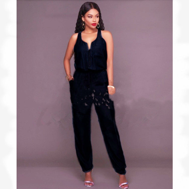 Slim-fit Casual Vest Wide-leg Jumpsuit