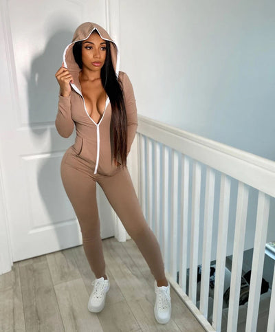 Hooded Solid Color Jumpsuit Sweater