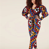 V-neck Autumn Long-sleeved Jumpsuit Cropped Trousers