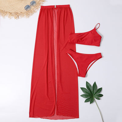 Three-Piece Solid Color Swimsuit
