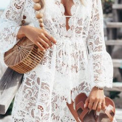 Lace Long Sleeve V-Neck Dress
