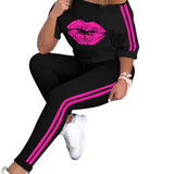 Lip Print Sports Suit T-shirt Two-piece Suit