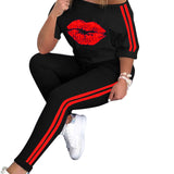 Lip Print Sports Suit T-shirt Two-piece Suit