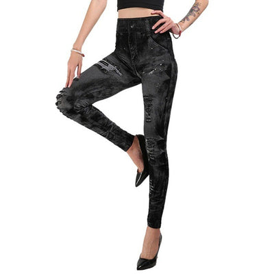 Fake Ripped Corset Denim Leggings