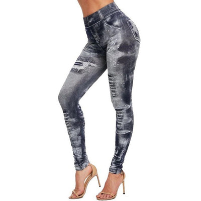 Fake Ripped Corset Denim Leggings