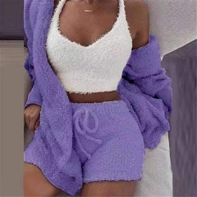 Casual Pajamas Set Soft Warm Long Sleeve