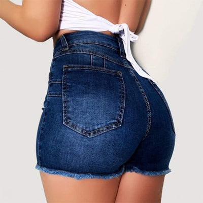 Women Summer High Waisted Denim Up  Slim Denim Shorts