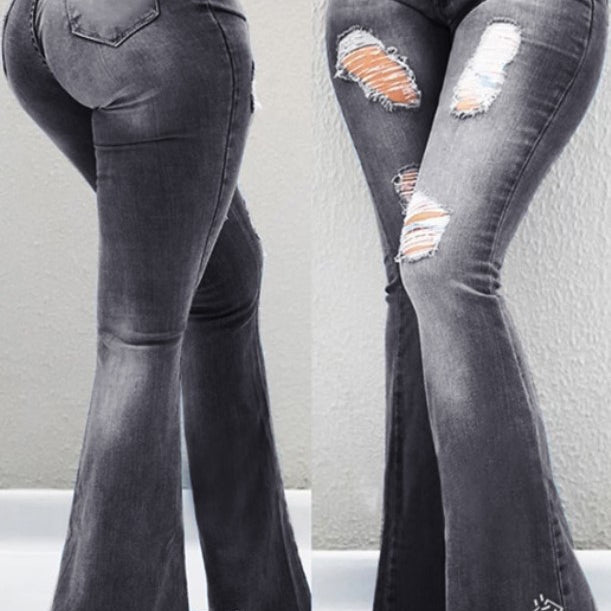 High-Waisted Jeans, Thin, Fringed  Denim Jeans