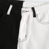 Two Tone Contrast Black And White Jeans- Half And Half