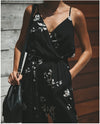 Printed sexy backless tether pocket sling V-neck female jumpsuit