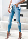 Jeans With Irregular Raw Edges, High Elasticity, Slimming