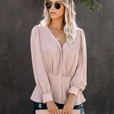 V-neck Long-sleeved Blouse Blouse