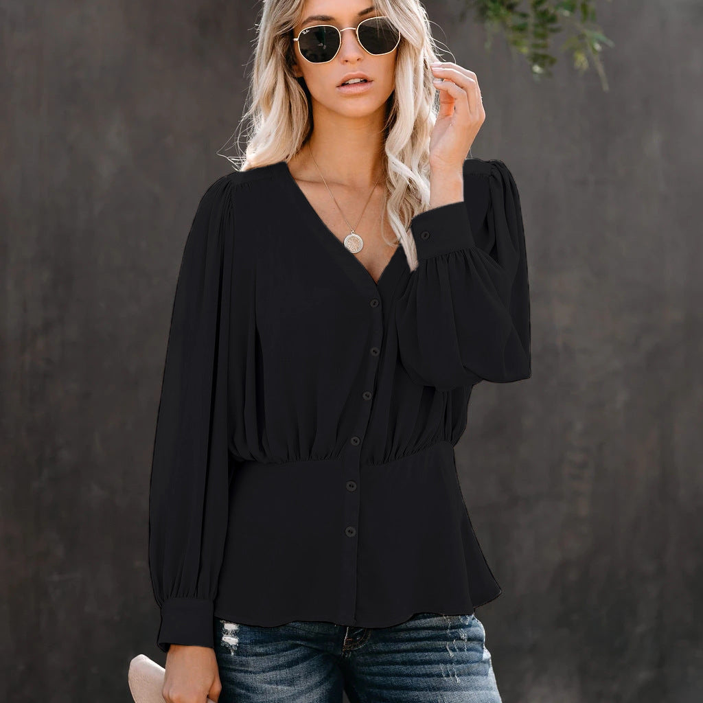 V-neck Long-sleeved Blouse Blouse