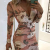 V-neck Printed Long-sleeved Dress Women