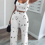 Vest Trousers Casual Sports Star Print Suit