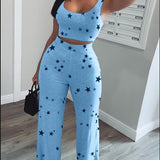 Vest Trousers Casual Sports Star Print Suit