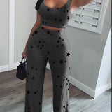 Vest Trousers Casual Sports Star Print Suit