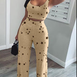 Vest Trousers Casual Sports Star Print Suit
