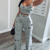 Vest Trousers Casual Sports Star Print Suit