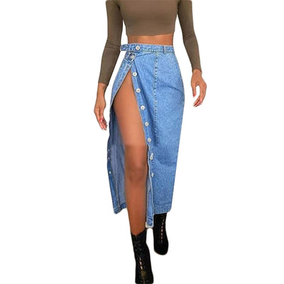 Denim skirt split hip skirt