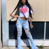 Ruffled denim ruffled trousers