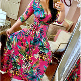 V-neck beautiful print  long dress