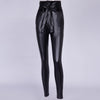 High waist pencil pants PU leather belt trousers