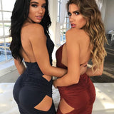 V Neck Cut Out Sleeveless Spaghetti Strap  Backless