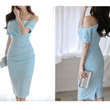 Backless women's slim waist short sleeve hip dress