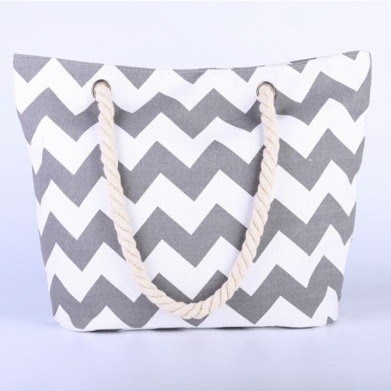 Wavy Striped  Canvas Handbag  Beach Bag Tote Bag