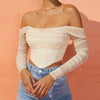 Mesh And Fishbone See-through Neckline Cropped Blouse