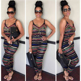 Stripe print sleeveless halter jumpsuit