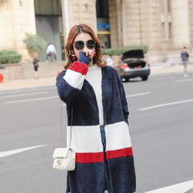 Stitching plush cardigan