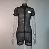 Mesh Zip Cardigan Shorts Bodysuit