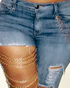 exaggerated casual chain jeans with holes