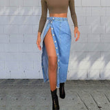 Denim skirt split hip skirt