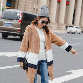 Stitching plush cardigan