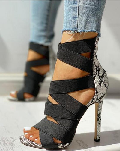 high heels with snake pattern
