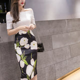 Colorful-flower-print-pencil-skirt