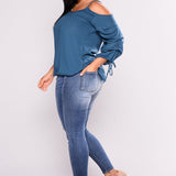 hole high elastic jeans  pants