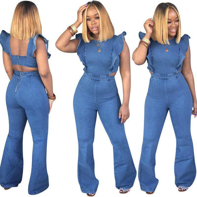 sling denim jumpsuit