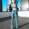 light blue stretch denim pants  bell bottom flare pants