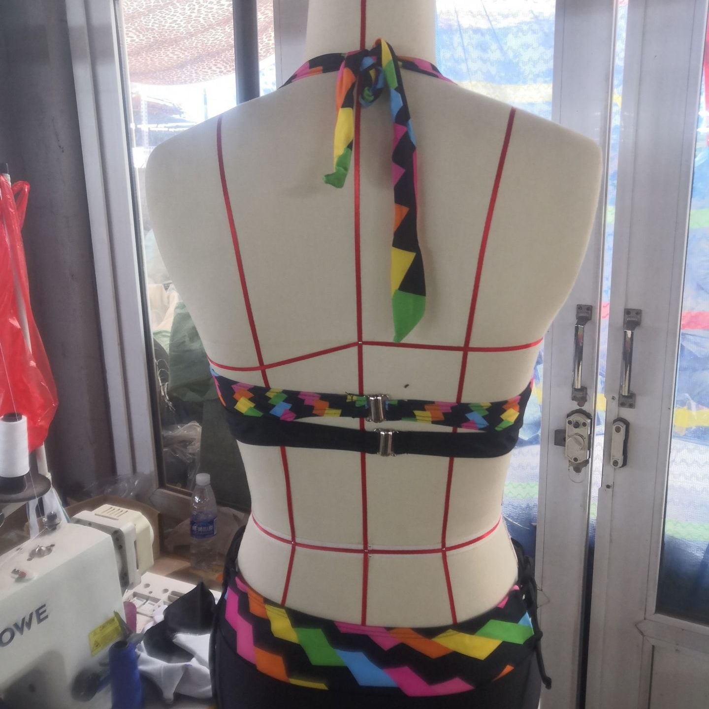 High Waist Rainbow Striped Bikini Swimsuit