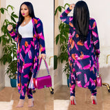Two-piece Long-sleeved Printed Jacket Cloak And Leggings
