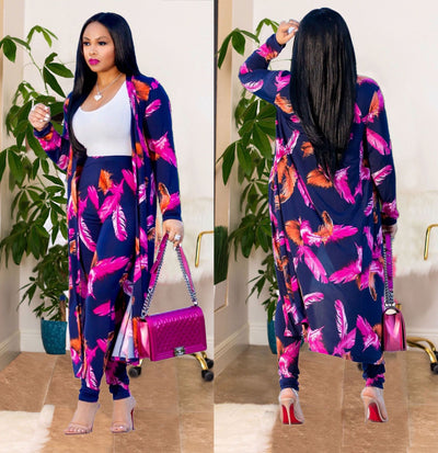 Two-piece Long-sleeved Printed Jacket Cloak And Leggings