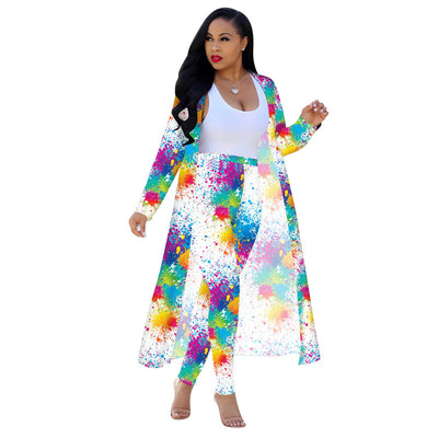 Two-piece Long-sleeved Printed Jacket Cloak And Leggings