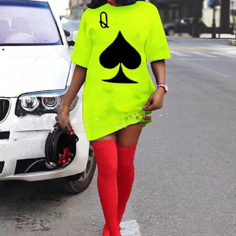 Playing Card Pattern Plus Size T Shirt Skirt