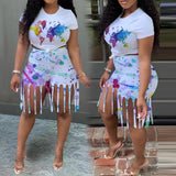 Woman Print Short Sleeve Shorts Two Piece Suit